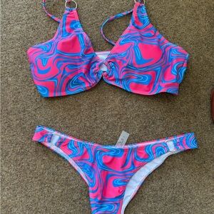 SHEIN Pink and Blue Swirl Bikini